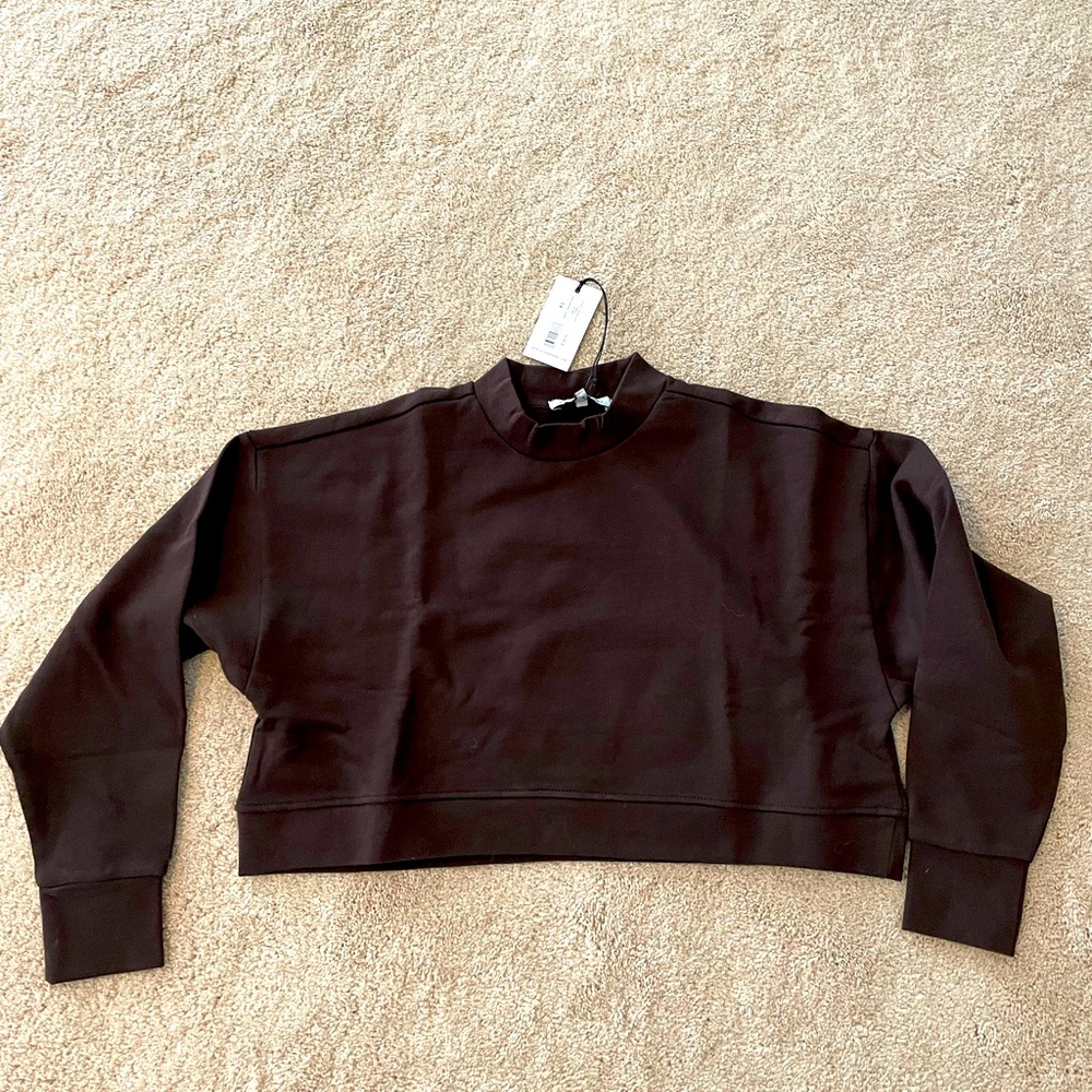 WeWoreWhat XS Cropped Mock Neck Chocolate Sweatshirt, never been worn!